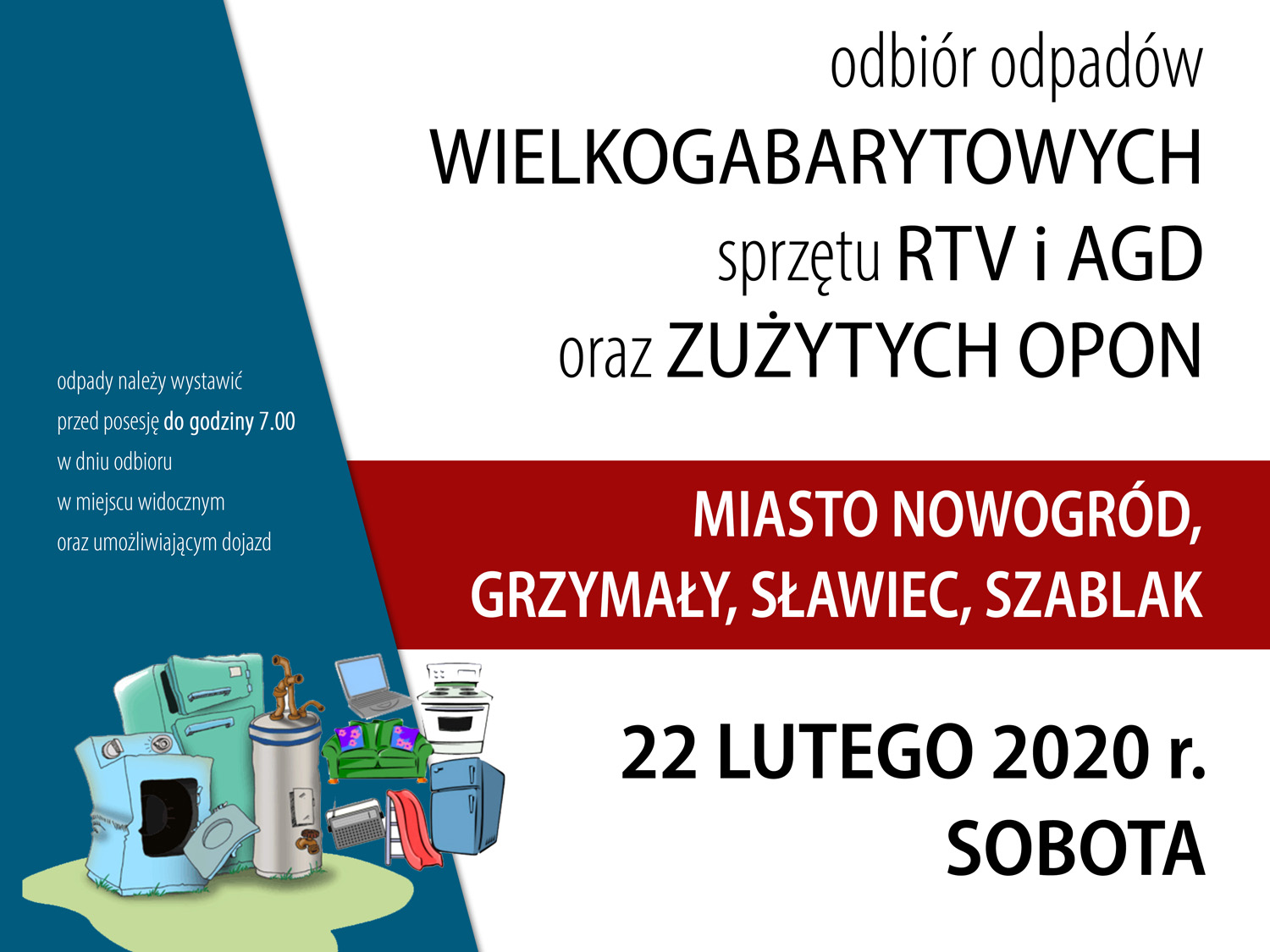 Odbiór odpadów wielkogabarytowych sprzętu RTV i AGD oraz zużytych opon